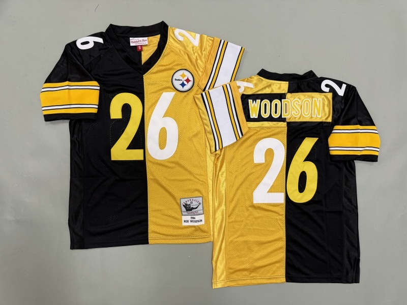 Men 2025 Pittsburgh Steelers #26 Woodson yellow black Throwback Limited NFL Jersey style 001
